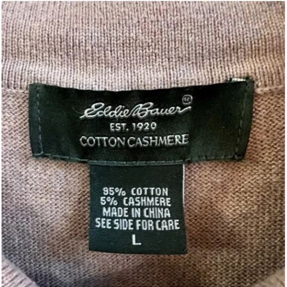 Eddie Bauer tan cotton cashmere collared sweater Large - Picture 3 of 5